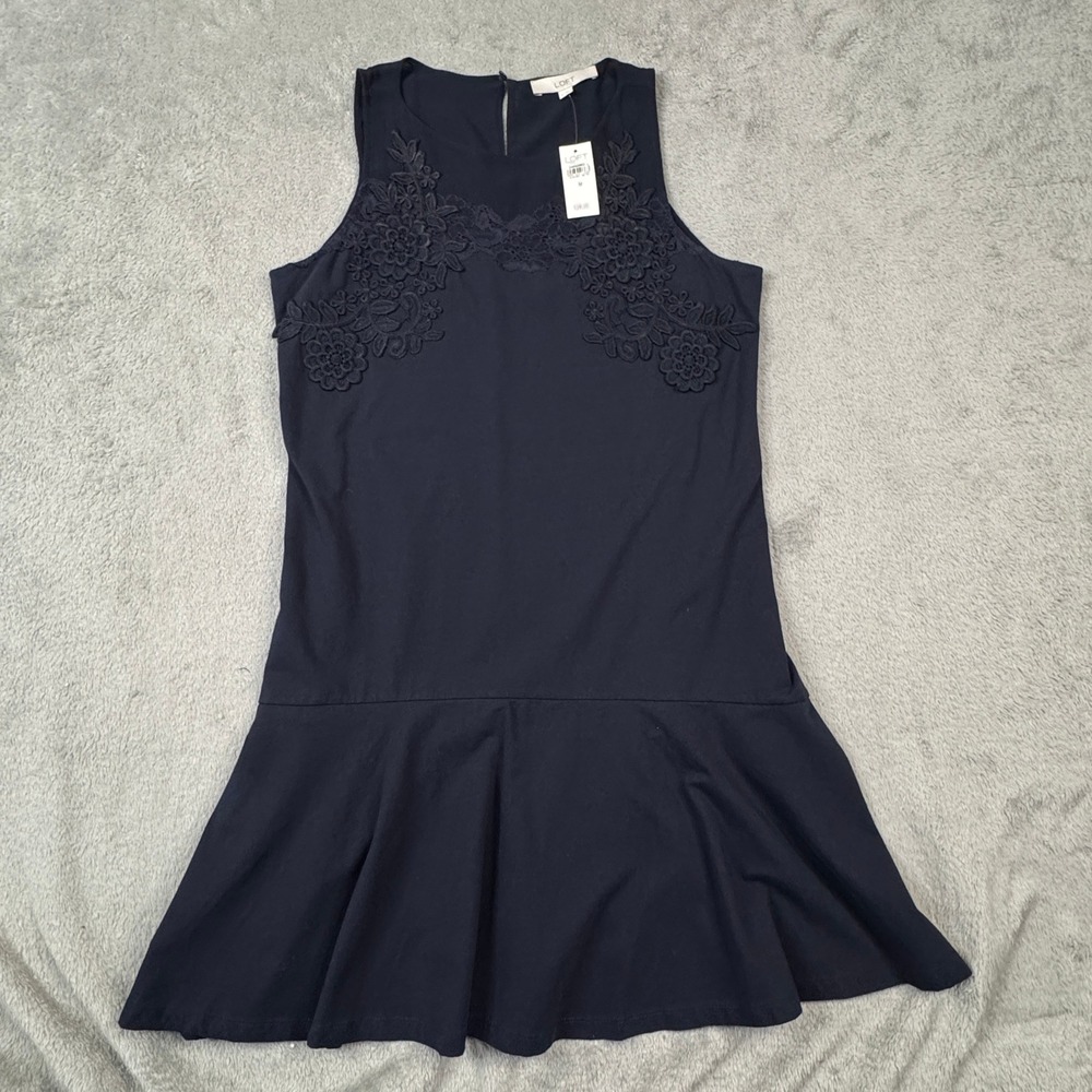 NWT Loft Navy Blue Lace Applique Drop Waist Sleeveless‎ Dress Medium